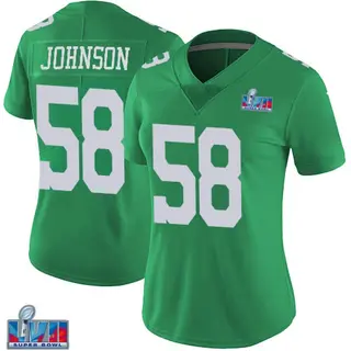 Philadelphia Eagles Women's Kyron Johnson Limited Vapor Untouchable Super Bowl LVII Patch Jersey - Green