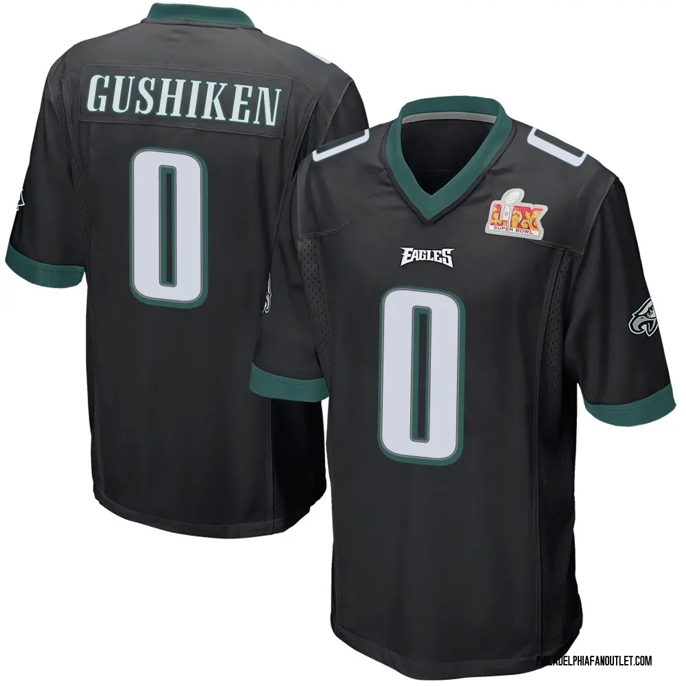 Philadelphia Eagles Youth Kapena Gushiken Game Alternate Super Bowl LIX Jersey - Black